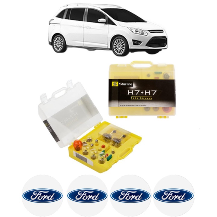 Kit trusa Set becuri H7 compatibila cu FORD GRAND C-MAX Van din 2010-2019, bec far, semnalizare, pozitie, iluminare numar, frana, plafoniera, stop frana