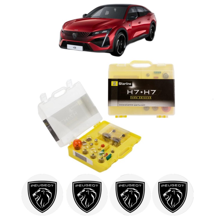 Kit trusa Set becuri H7 compatibila cu PEUGEOT 408 din 2010, bec far, semnalizare, pozitie, iluminare numar, frana, plafoniera, stop frana