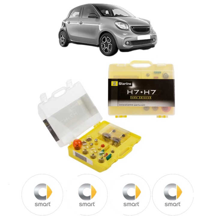 Kit trusa Set becuri H7 compatibila cu SMART FORFOUR Hatchback (453) din 2014-2017, bec far, semnalizare, pozitie, iluminare numar, frana, plafoniera, stop frana