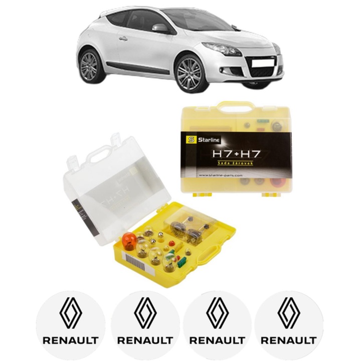 Kit trusa Set becuri H7 compatibila cu RENAULT MEGANE III Coupe (DZ0/1_) din 2008-2016, bec far, semnalizare, pozitie, iluminare numar, frana, plafoniera, stop frana
