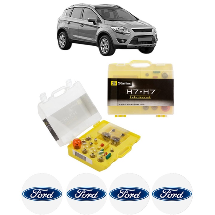 Kit trusa Set becuri H7 compatibila cu FORD KUGA I din 2008-2012, bec far, semnalizare, pozitie, iluminare numar, frana, plafoniera, stop frana