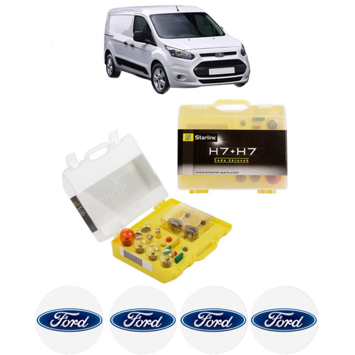 Kit trusa Set becuri H7 compatibila cu FORD TRANSIT CONNECT V408 Box Body/MPV din 2013-2018, bec far, semnalizare, pozitie, iluminare numar, frana, plafoniera, stop frana