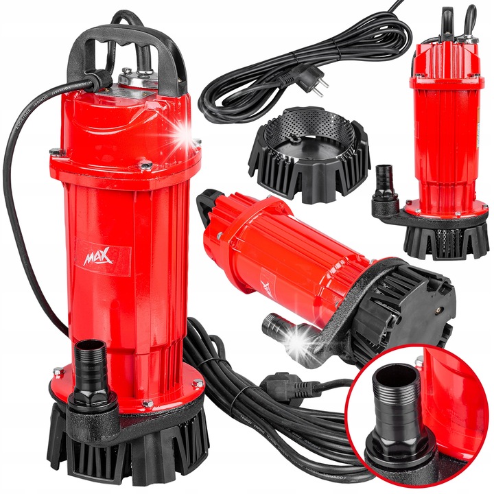 Потопяема помпа за вода, MAX, 1200W, 13000 л/ч, 1"x20м, комплект с маркуч и FAST-FIX конектор