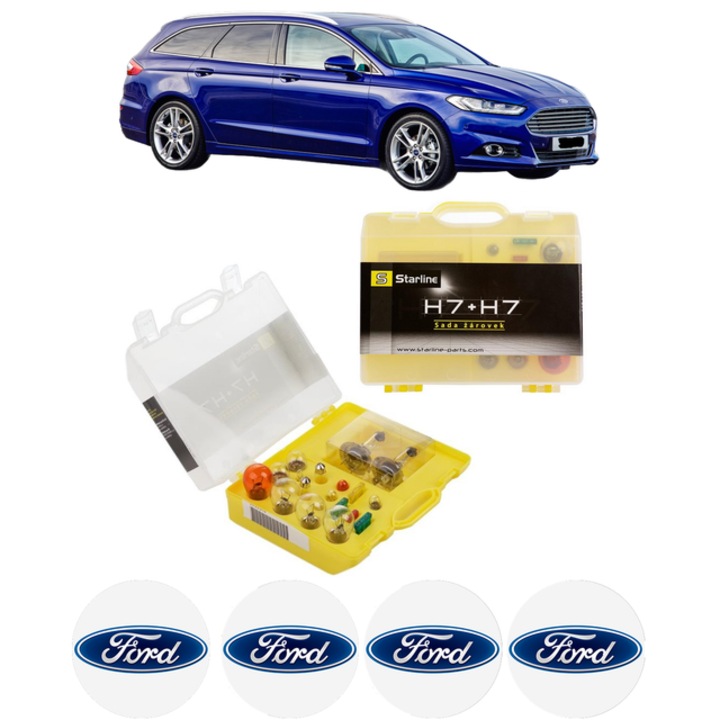 Kit trusa Set becuri H7 compatibila cu FORD MONDEO V Turnier (CF) din 2014-2019, bec far, semnalizare, pozitie, iluminare numar, frana, plafoniera, stop frana