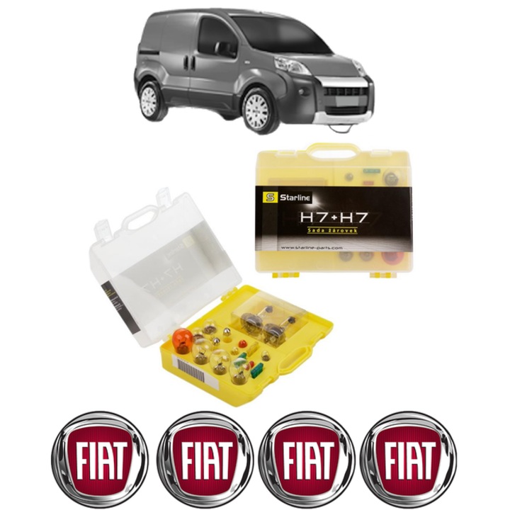 Kit trusa Set becuri H7 compatibila cu FIAT 500 (312_) din 2007-2021, bec far, semnalizare, pozitie, iluminare numar, frana, plafoniera, stop frana