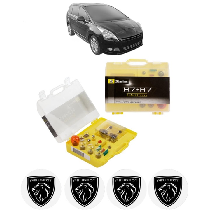 Kit trusa Set becuri H7 compatibila cu PEUGEOT 5008 I Van (0U_) din 2009-2017, bec far, semnalizare, pozitie, iluminare numar, frana, plafoniera, stop frana