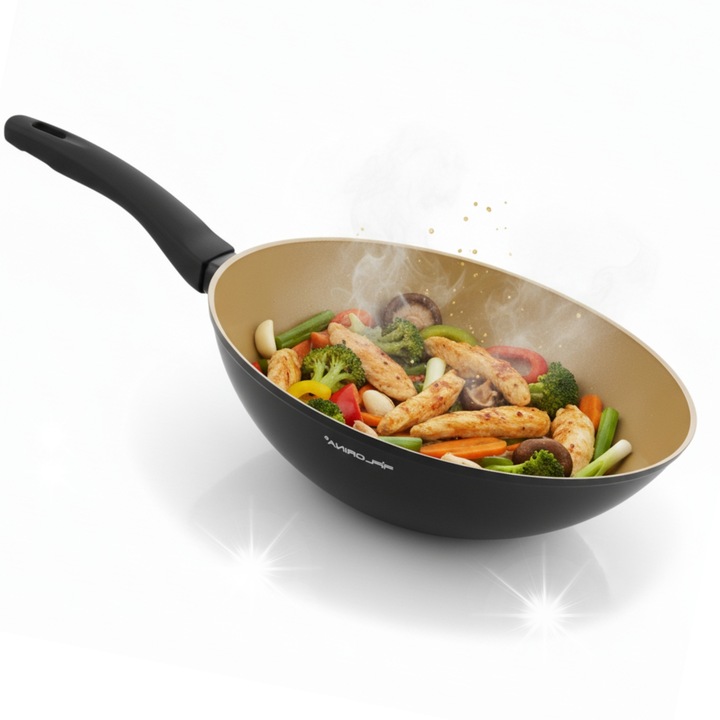Tigaie WOK 28cm Florentyna, aluminiu, ceramica, neagra