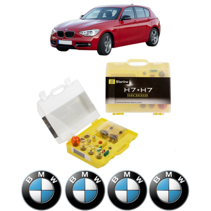 Kit trusa Set becuri H7 compatibila cu BMW 1 Van (F20) din 2015-2019, bec far, semnalizare, pozitie, iluminare numar, frana, plafoniera, stop frana