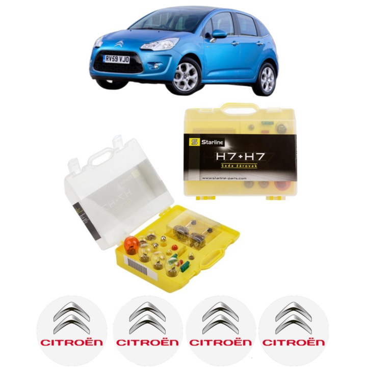 Kit trusa Set becuri H7 compatibila cu CITROEN C3 II Hatchback Van (SC_) din 2010-2016, bec far, semnalizare, pozitie, iluminare numar, frana, plafoniera, stop frana