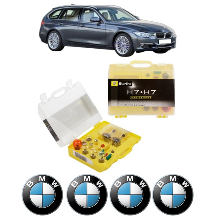Kit trusa Set becuri H7 compatibila cu BMW 3 Touring (F31) din 2012-2019, bec far, semnalizare, pozitie, iluminare numar, frana, plafoniera, stop frana