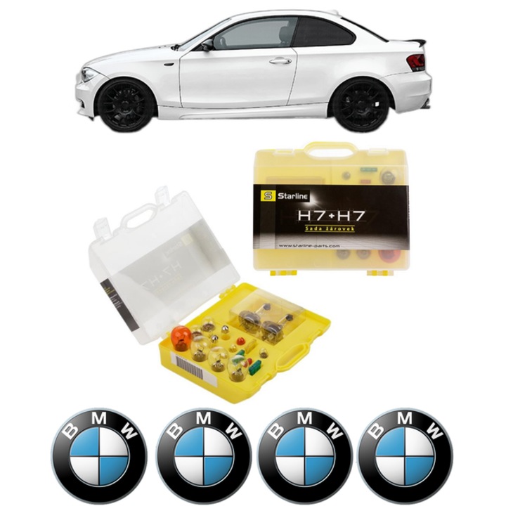 Kit trusa Set becuri H7 compatibila cu BMW 1 Coupe (E82) din 2007-2013, bec far, semnalizare, pozitie, iluminare numar, frana, plafoniera, stop frana