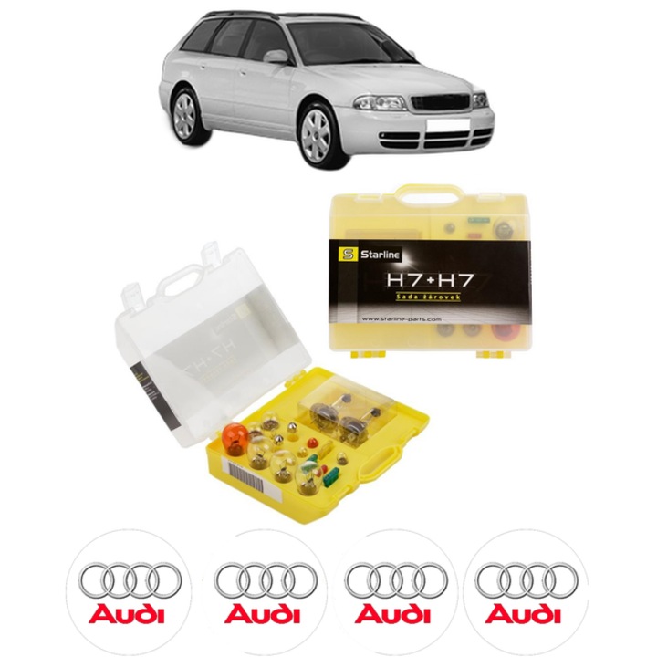 Kit trusa Set becuri H7 compatibila cu AUDI A4 B5 Avant (8D5) din 1994-2001, bec far, semnalizare, pozitie, iluminare numar, frana, plafoniera, stop frana