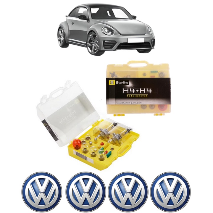 Kit trusa Set becuri H4 compatibila cu Volkswagen BEETLE (5C1, 5C2) din 2011-2019, bec far, semnalizare, pozitie, iluminare numar, frana, plafoniera, stop frana