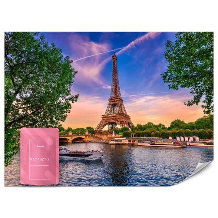 Fotótapéta Muralo Eiffel-torony 100x70 Naplementekor Nappali Dekoráció