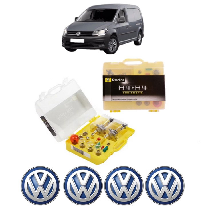Kit trusa Set becuri H4 compatibila cu Volkswagen CADDY IV MPV (SAB, SAJ) din 2015-2020, bec far, semnalizare, pozitie, iluminare numar, frana, plafoniera, stop frana