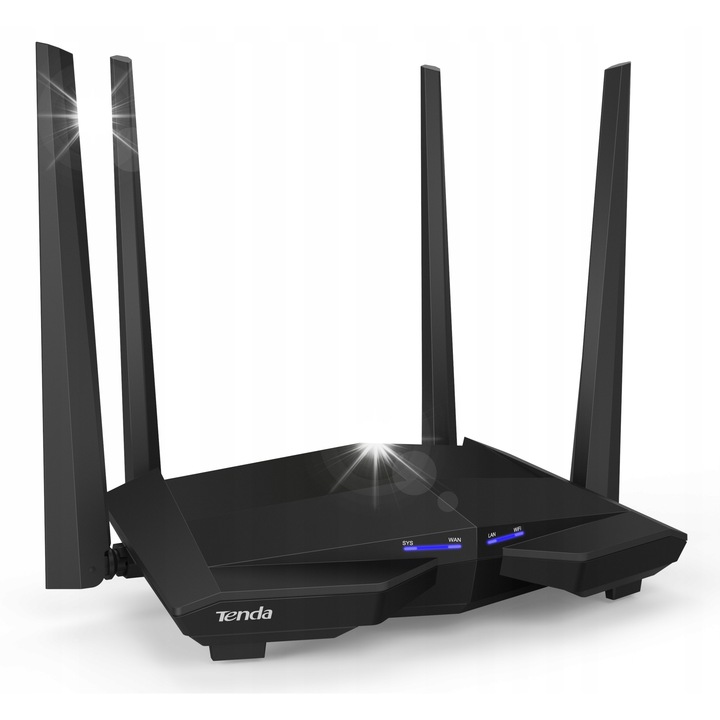 Vezeték nélküli router Tenda AC10, 4 gigabites port, 4 db 5dBi antenna, kétsávos, 1167 Mb/s, készlet