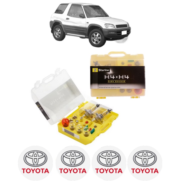 Kit trusa Set becuri H4 compatibila cu TOYOTA RAV 4 I Cabrio (_A1_) din 1997-2000, bec far, semnalizare, pozitie, iluminare numar, frana, plafoniera, stop frana