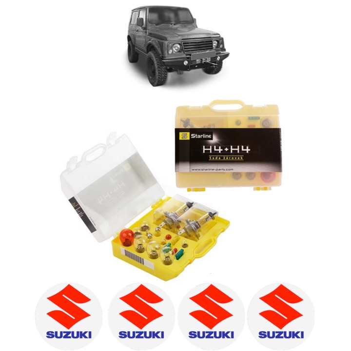 Kit trusa Set becuri H4 compatibila cu SUZUKI SAMURAI Closed Off-Road Vehicle (SJ_) din 1988-2004, bec far, semnalizare, pozitie, iluminare numar, frana, plafoniera, stop frana