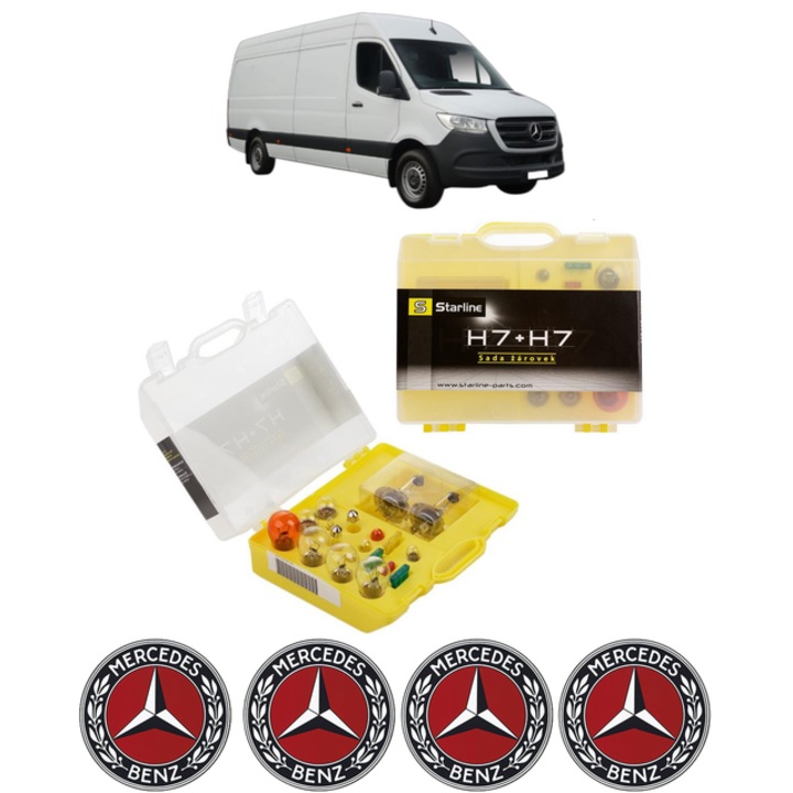 Kit trusa Set becuri H7 compatibila cu MERCEDES-BENZ SPRINTER 4-t Van (B907, B910) din 2018-2025, bec far, semnalizare, pozitie, iluminare numar, frana, plafoniera, stop frana