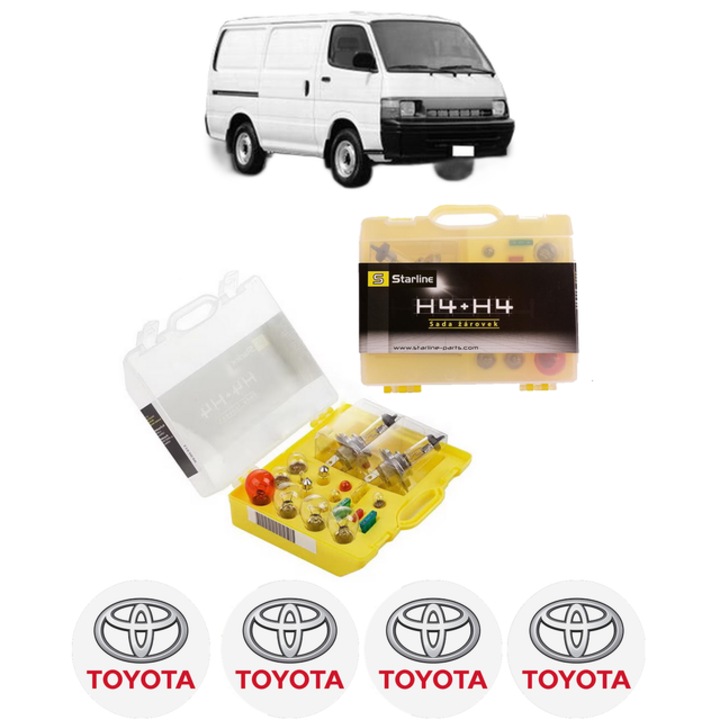Kit trusa Set becuri H4 compatibila cu TOYOTA HIACE IV Van (_H1_) din 1989-2004, bec far, semnalizare, pozitie, iluminare numar, frana, plafoniera, stop frana