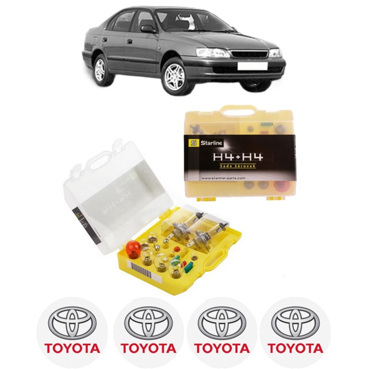 Kit trusa Set becuri H4 compatibila cu TOYOTA CARINA E VI Saloon (_T19_) din 1992-1997, bec far, semnalizare, pozitie, iluminare numar, frana, plafoniera, stop frana