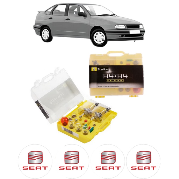 Kit trusa Set becuri H4 compatibila cu SEAT CORDOBA (6K1, 6K2) din 1993-2002, bec far, semnalizare, pozitie, iluminare numar, frana, plafoniera, stop frana