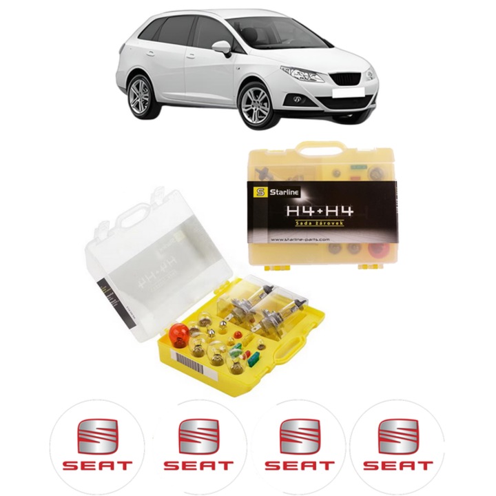 Kit trusa Set becuri H4 compatibila cu SEAT IBIZA IV ST (6J8, 6P8) din 2010-2016, bec far, semnalizare, pozitie, iluminare numar, frana, plafoniera, stop frana