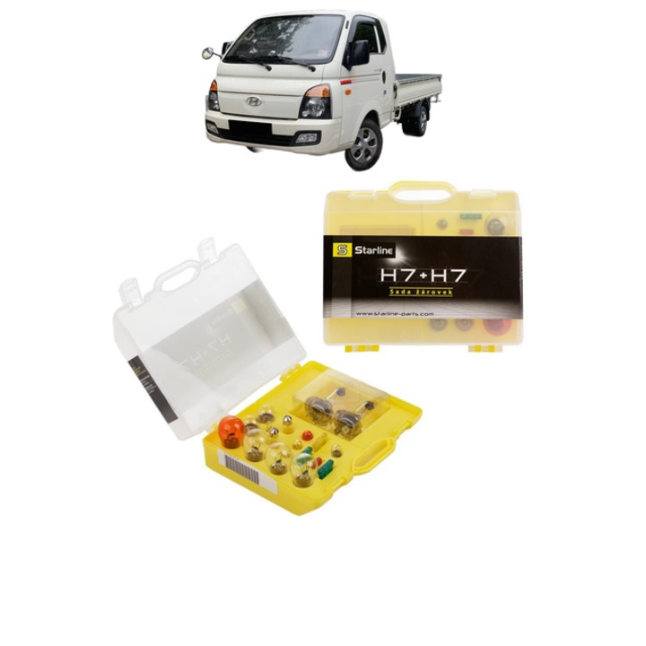 Kit trusa Set becuri H7 compatibila cu PIAGGIO PORTER Platform/Chassis din 1993-2011, bec far, semnalizare, pozitie, iluminare numar, frana, plafoniera, stop frana