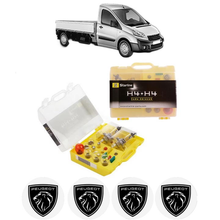 Kit trusa Set becuri H4 compatibila cu PEUGEOT EXPERT Platform/Chassis din 2007, bec far, semnalizare, pozitie, iluminare numar, frana, plafoniera, stop frana