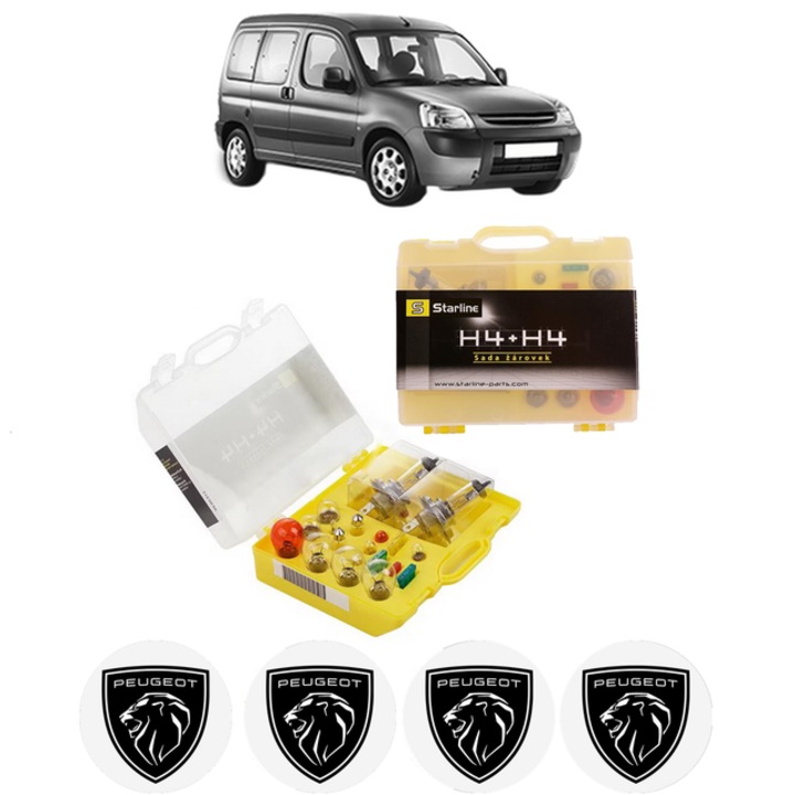 Kit trusa Set becuri H4 compatibila cu PEUGEOT PARTNER TEPEE din 2008-2018, bec far, semnalizare, pozitie, iluminare numar, frana, plafoniera, stop frana