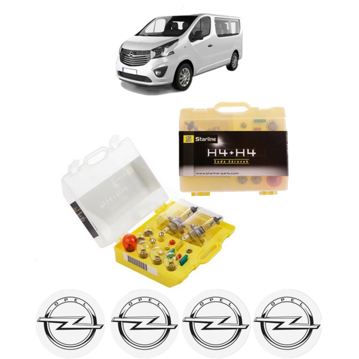 Kit trusa Set becuri H4 compatibila cu OPEL VIVARO B Van (X82) din 2014-2019, bec far, semnalizare, pozitie, iluminare numar, frana, plafoniera, stop frana