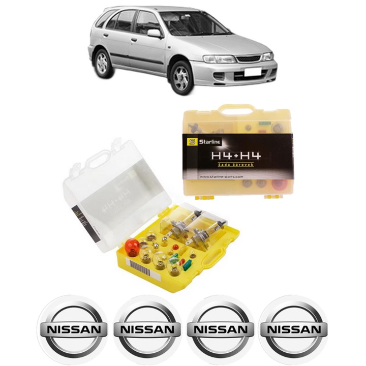 Kit trusa Set becuri H4 compatibila cu NISSAN ALMERA I Hatchback (N15) din 1995-2000, bec far, semnalizare, pozitie, iluminare numar, frana, plafoniera, stop frana