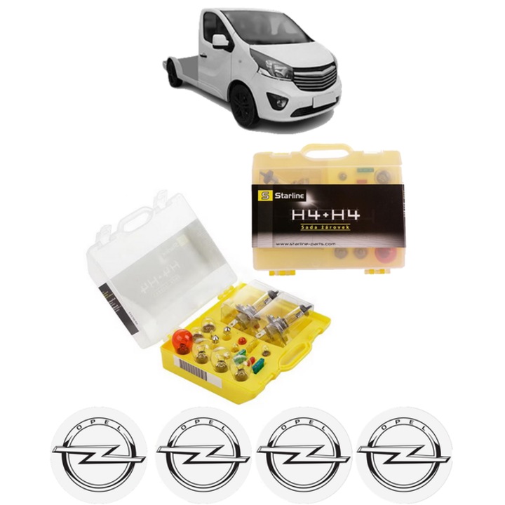 Kit trusa Set becuri H4 compatibila cu OPEL VIVARO B Platform/Chassis (X82) din 2014-2019, bec far, semnalizare, pozitie, iluminare numar, frana, plafoniera, stop frana