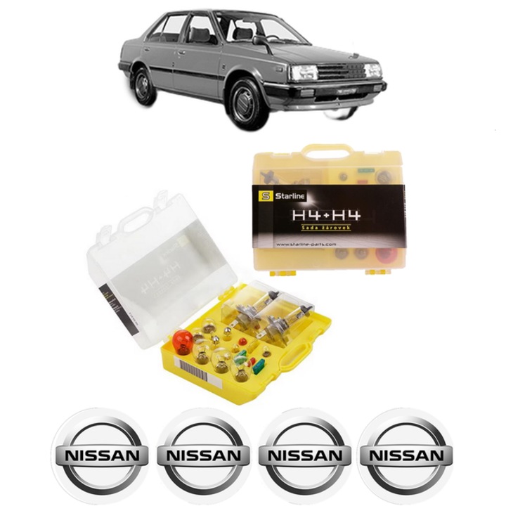 Kit trusa Set becuri H4 compatibila cu NISSAN SUNNY I (B11) din 1982-1987, bec far, semnalizare, pozitie, iluminare numar, frana, plafoniera, stop frana