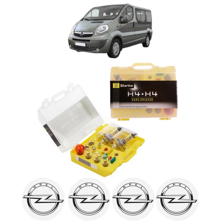 Kit trusa Set becuri H4 compatibila cu OPEL VIVARO A Bus (X83) din 2001-2014, bec far, semnalizare, pozitie, iluminare numar, frana, plafoniera, stop frana