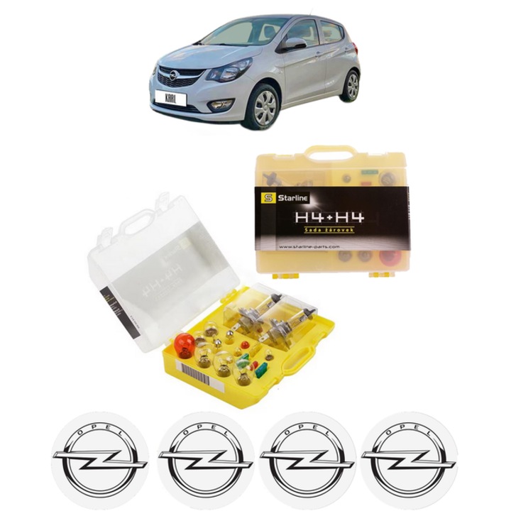 Kit trusa Set becuri H4 compatibila cu OPEL KARL (C16) din 2015-2018, bec far, semnalizare, pozitie, iluminare numar, frana, plafoniera, stop frana