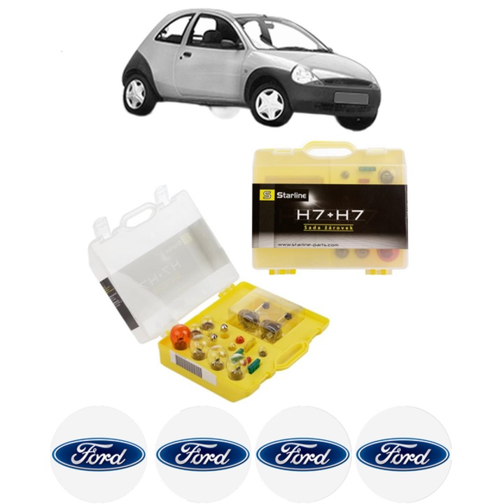 Kit trusa Set becuri H7 compatibila cu FORD KA (RB_) din 1996-2008, bec far, semnalizare, pozitie, iluminare numar, frana, plafoniera, stop frana