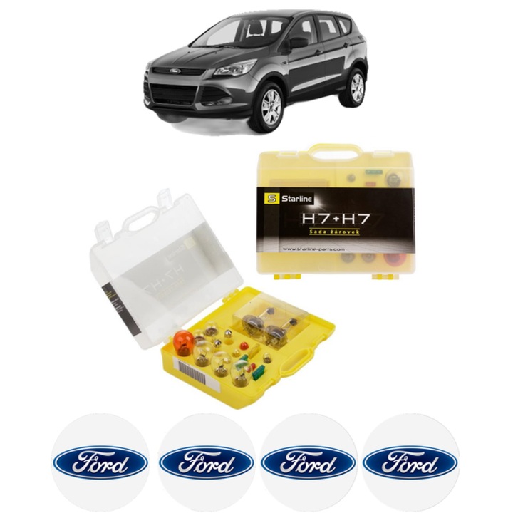 Kit trusa Set becuri H7 compatibila cu FORD KUGA II VAN din 2014-2019, bec far, semnalizare, pozitie, iluminare numar, frana, plafoniera, stop frana