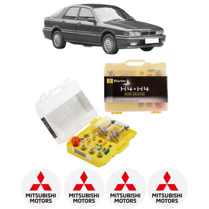 Kit trusa Set becuri H4 compatibila cu MITSUBISHI GALANT VI (E3_A) din 1988-1992, bec far, semnalizare, pozitie, iluminare numar, frana, plafoniera, stop frana