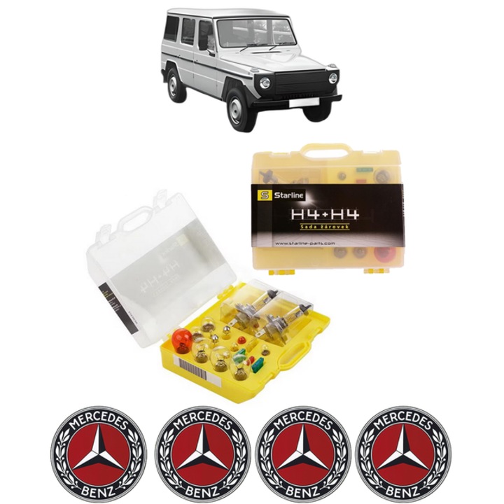 Kit trusa Set becuri H4 compatibila cu MERCEDES-BENZ G-CLASS (W460) din 1979-1993, bec far, semnalizare, pozitie, iluminare numar, frana, plafoniera, stop frana