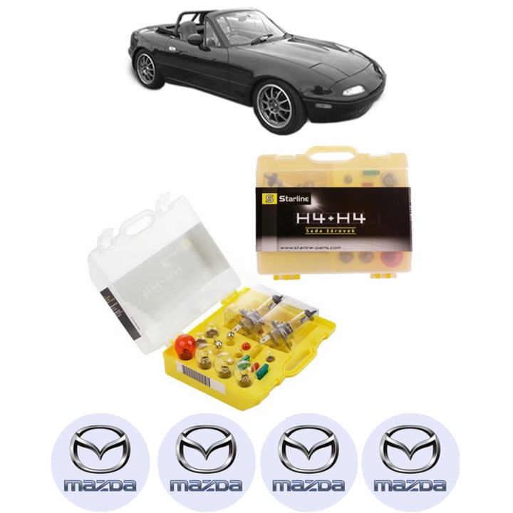 Kit trusa Set becuri H4 compatibila cu MAZDA MX-5 I (NA) din 1990-1998, bec far, semnalizare, pozitie, iluminare numar, frana, plafoniera, stop frana