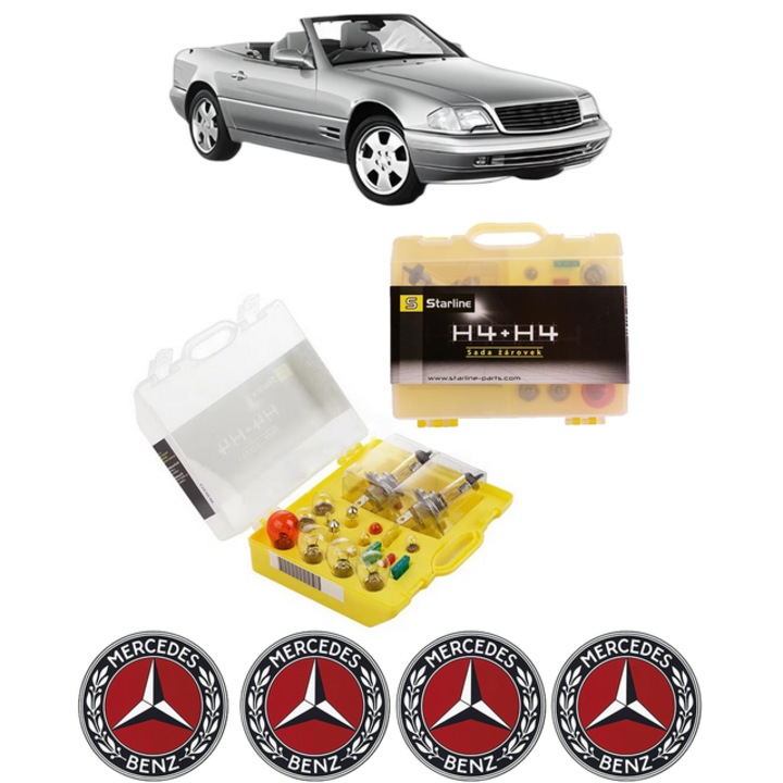 Kit trusa Set becuri H4 compatibila cu MERCEDES-BENZ SL (R129) din 1989-2001, bec far, semnalizare, pozitie, iluminare numar, frana, plafoniera, stop frana