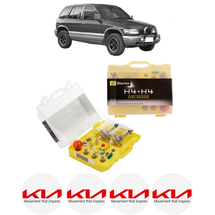 Kit trusa Set becuri H4 compatibila cu KIA SPORTAGE SUV (K00) din 1994-2003, bec far, semnalizare, pozitie, iluminare numar, frana, plafoniera, stop frana