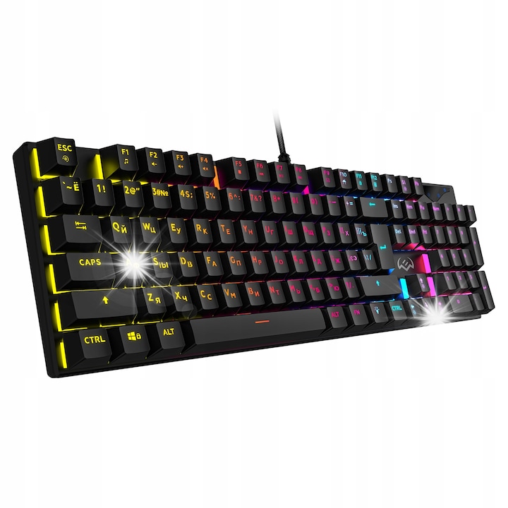 Механична клавиатура SVEN KB-G9300, многоцветна подсветка, 104 клавиша, 20 бързи клавиша, черна, 425x120x35мм