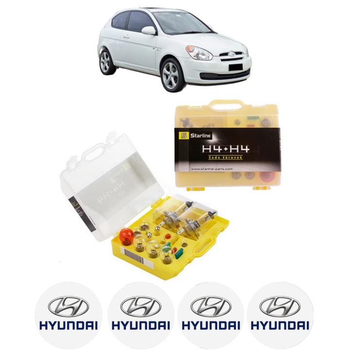 Kit trusa Set becuri H4 compatibila cu HYUNDAI ACCENT III (MC) din 2005-2010, bec far, semnalizare, pozitie, iluminare numar, frana, plafoniera, stop frana