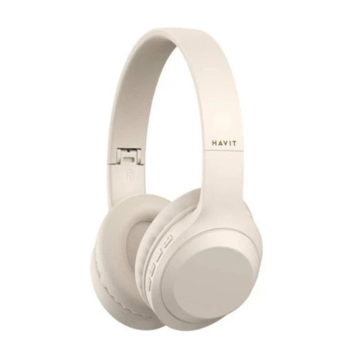 Havit H633BT vezeték nélküli fejhallgató, bézs, sztereó, összecsukható, Bluetooth 5.3