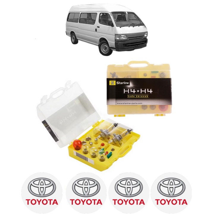 Kit trusa Set becuri H4 compatibila cu TOYOTA HIACE IV Bus (__H1_, __H2_) din 1995-2012, bec far, semnalizare, pozitie, iluminare numar, frana, plafoniera, stop frana