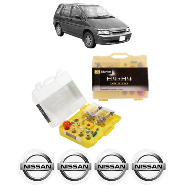 Kit trusa Set becuri H4 compatibila cu NISSAN PRAIRIE PRO (M11) din 1988-1994, bec far, semnalizare, pozitie, iluminare numar, frana, plafoniera, stop frana