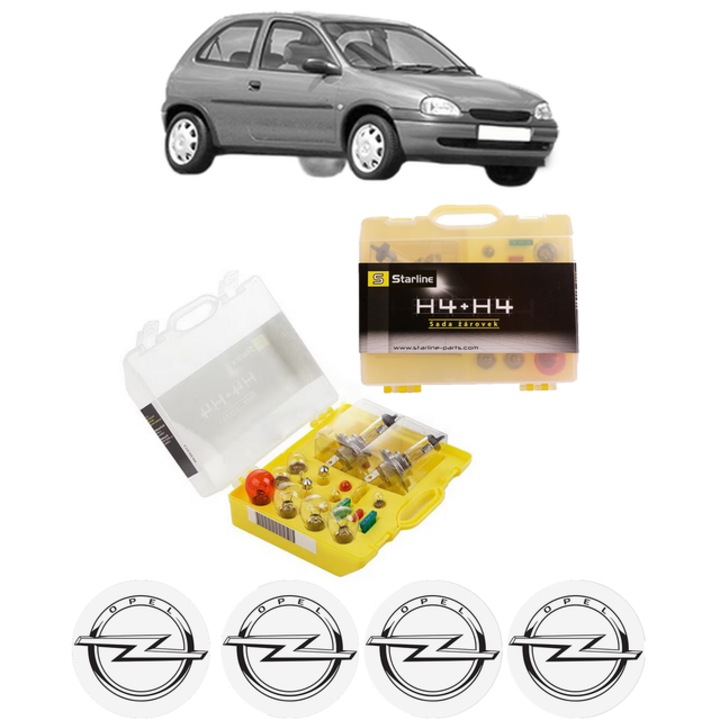 Kit trusa Set becuri H4 compatibila cu OPEL CORSA B (S93) din 1993-2000, bec far, semnalizare, pozitie, iluminare numar, frana, plafoniera, stop frana