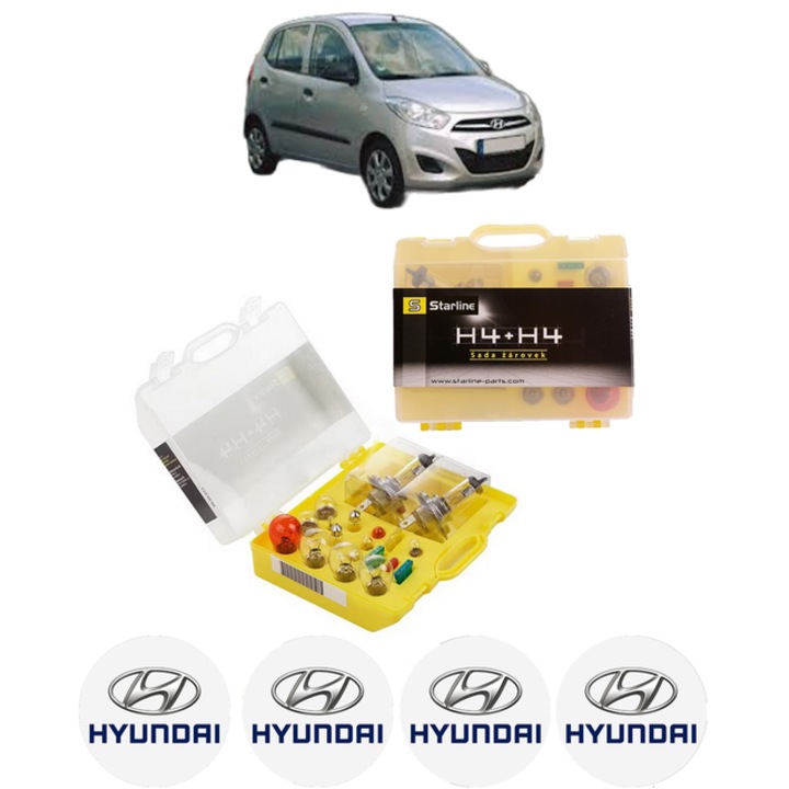 Kit trusa Set becuri H4 compatibila cu HYUNDAI i10 I (PA) din 2007-2018, bec far, semnalizare, pozitie, iluminare numar, frana, plafoniera, stop frana